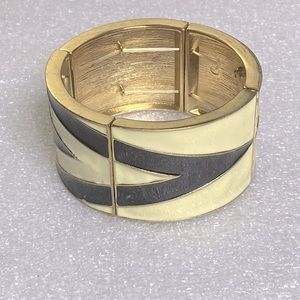 Flexible metal bracelet - unique African design - cream and black color scheme